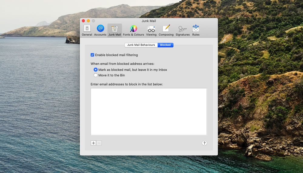 apple mail default filtering