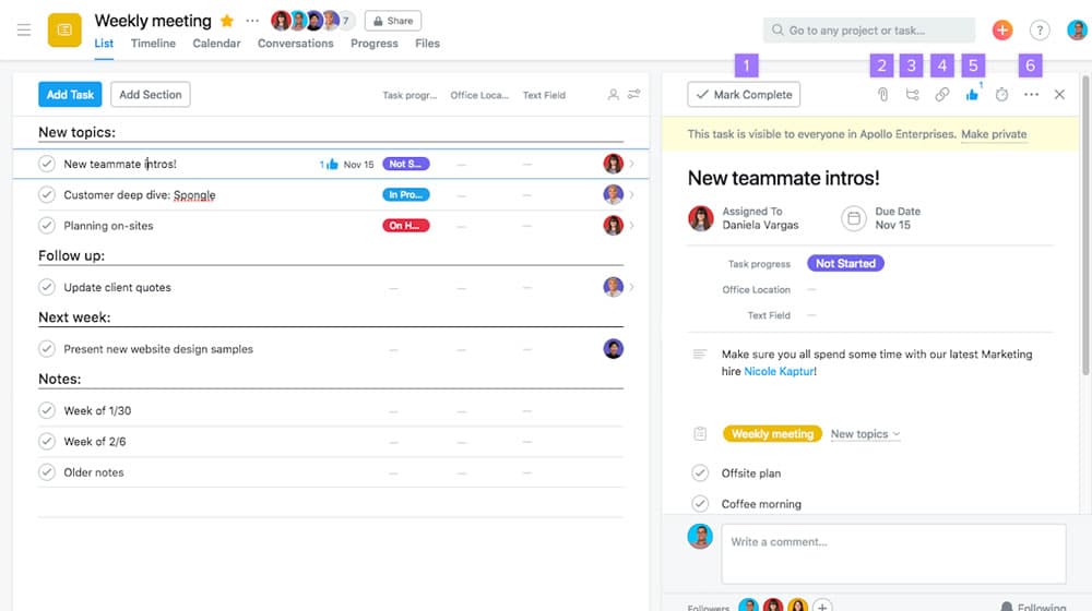 Asana tasks