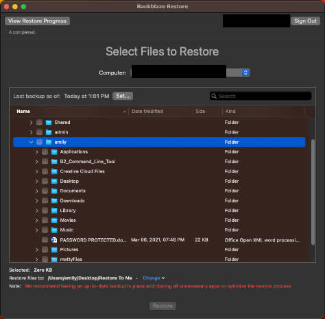 Backblaze restore