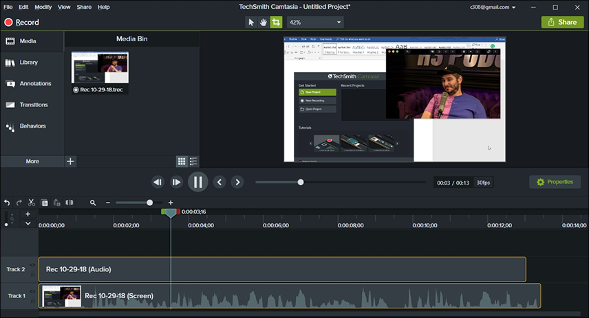 camtasia user interface