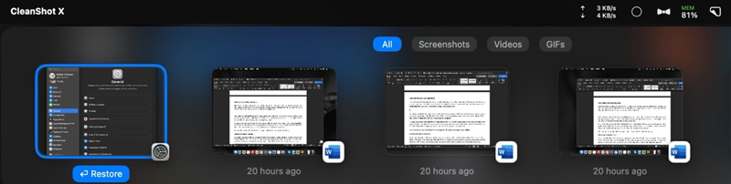 cleanshot restore