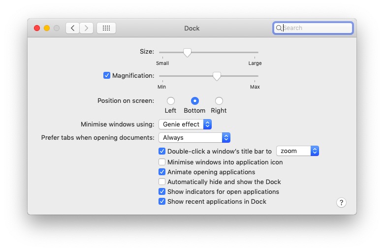 Dock Preference