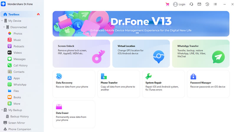 drfone Dashboard