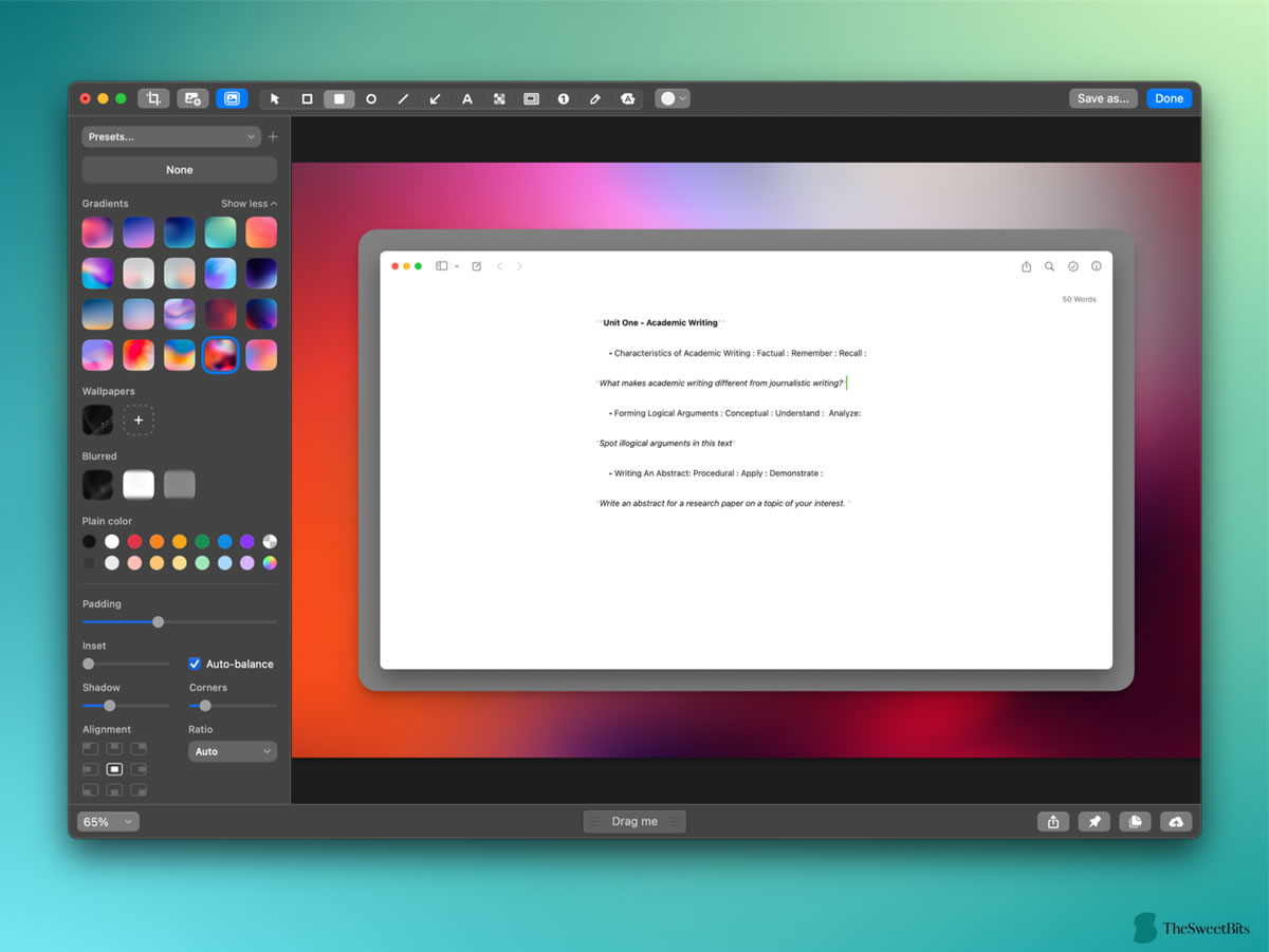 editing options