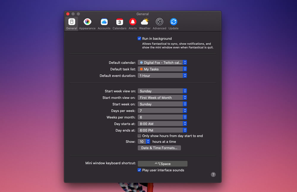 Fantastical 3 preferences