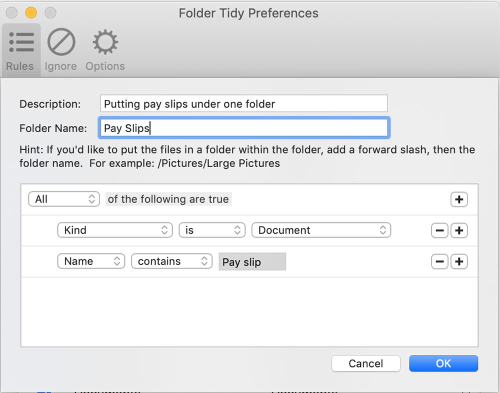foldertidy settings