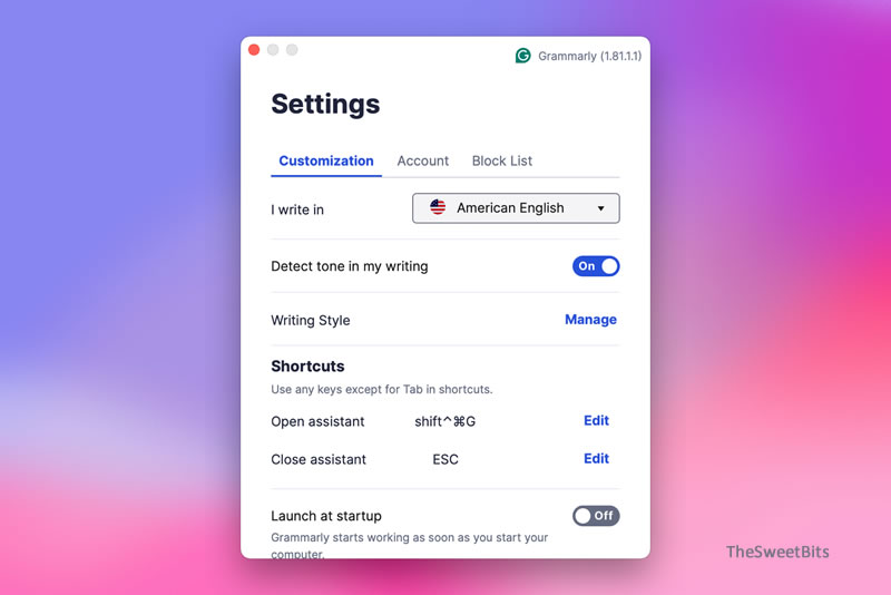 grammarly settings