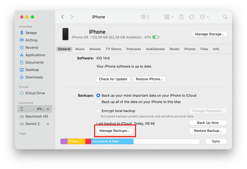 iPhone backup removal