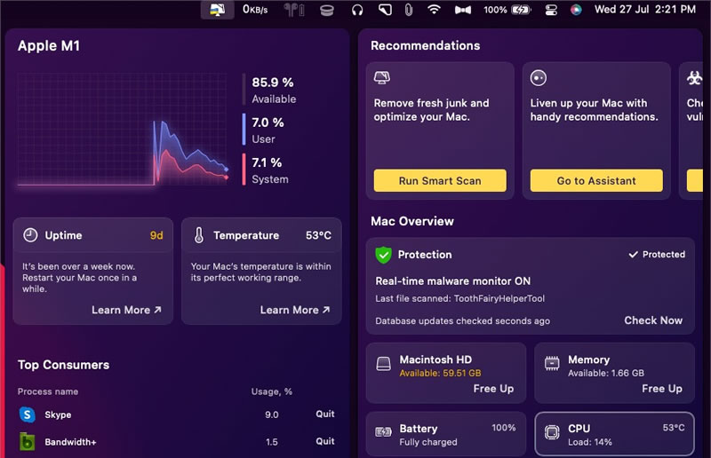 menu temperature