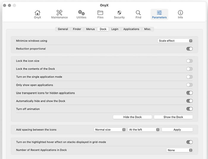 onyx parameters