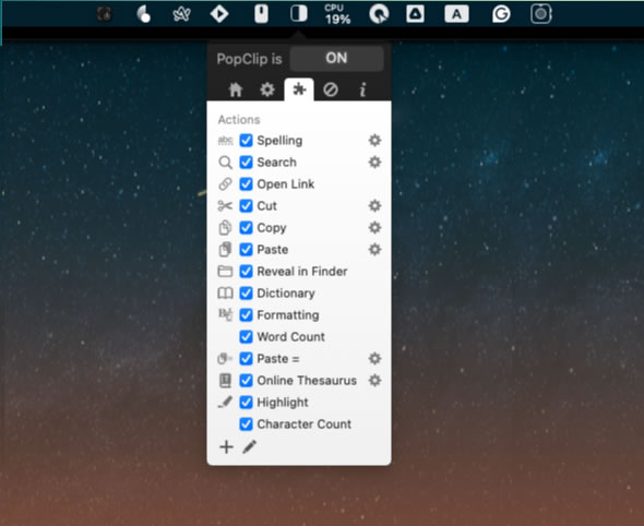 Popclip options