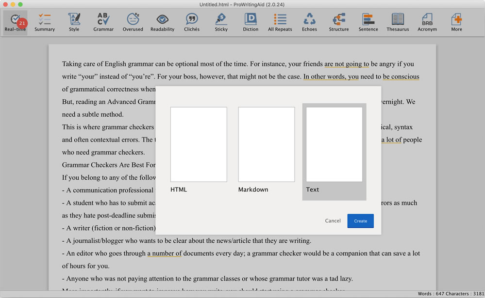 ProWritingAid UI