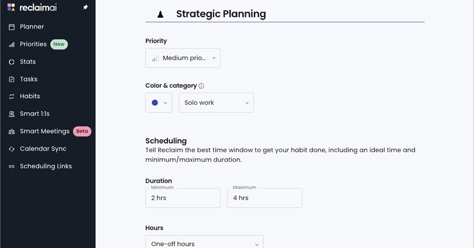 reclaim schedule
