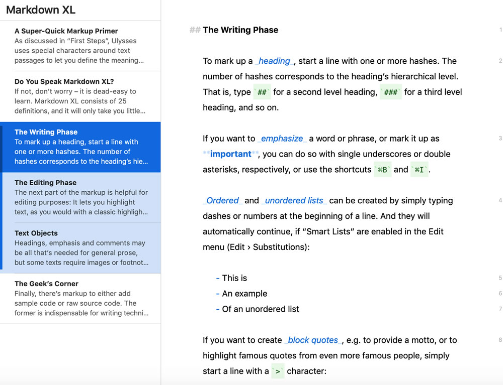 Ulysses markdown
