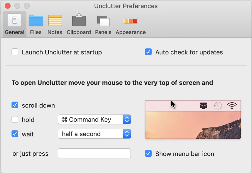 unclutter settings