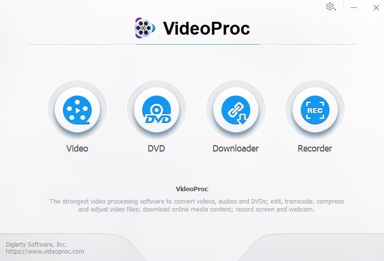 videoproc homescreen